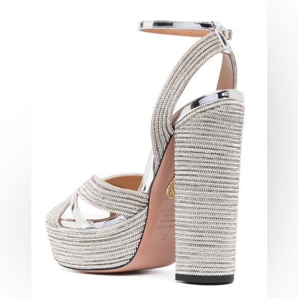 AUTH WOMEN’S AQUAZZURA SUNDANCE 140 CRYSTAL EMBELLISHED PLATFORM SANDALS - SZ 6. - Picture 3 of 12